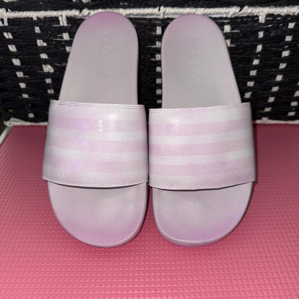 adidas Pastel Pink Slide Sandals with Embossed Stripes